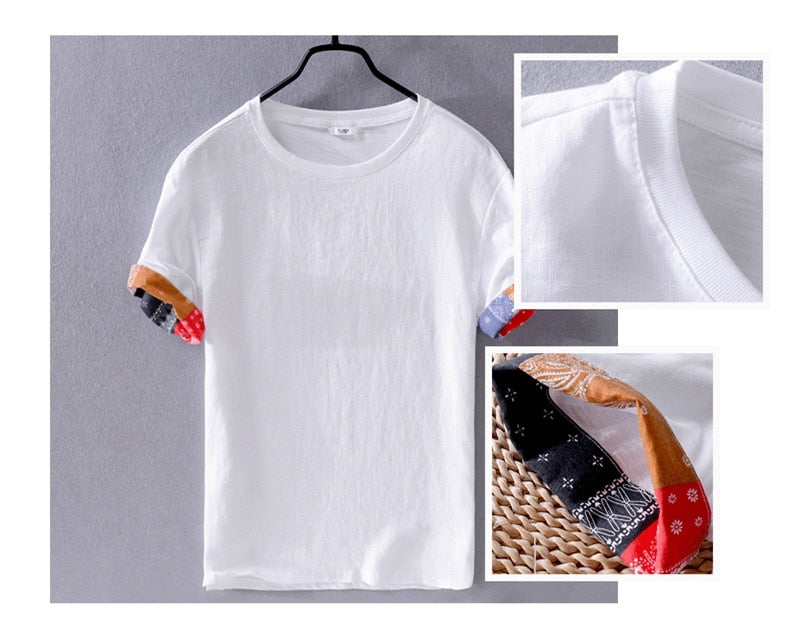 Linen T-Shirt with Bandana Style Trim