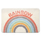 Bathmat with a pastel colored rainbow woven into the design